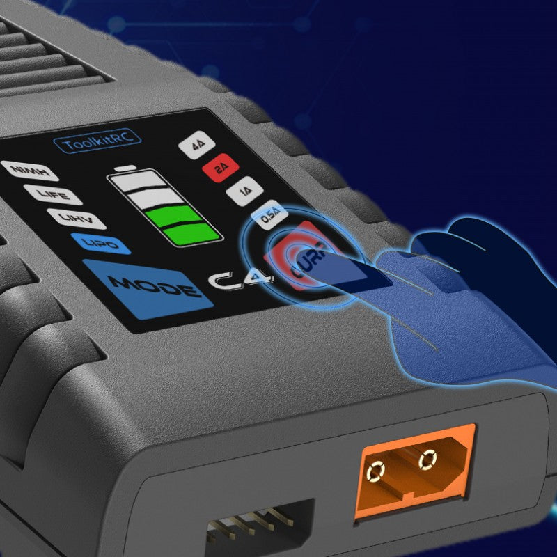 ToolkitRC C4 Caricabatterie 4A Lipo/LiHV/LiFe 1-4s,NiMh 5-8s AC 100-240V